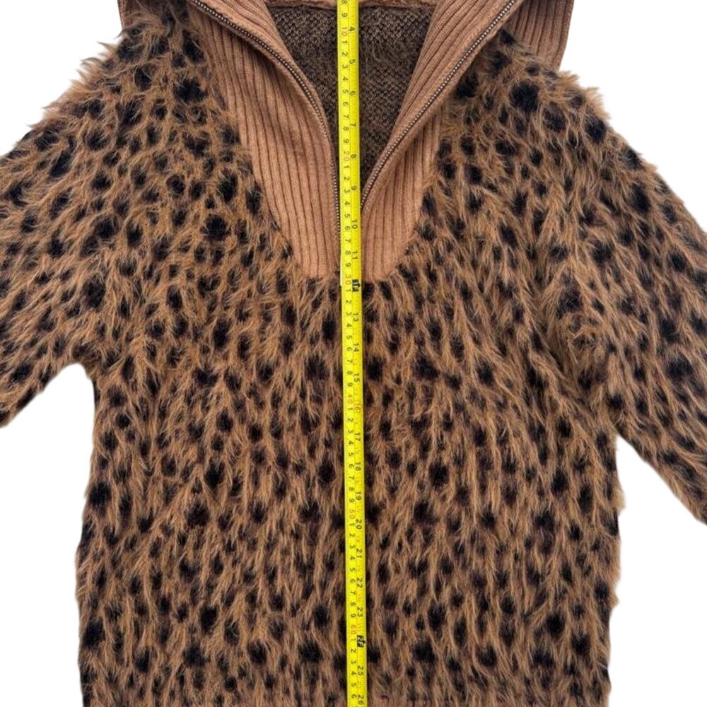 NWT Attrime Leopard Print Half Zip Fuzzy Sweater, Size S - Picture 7 of 7